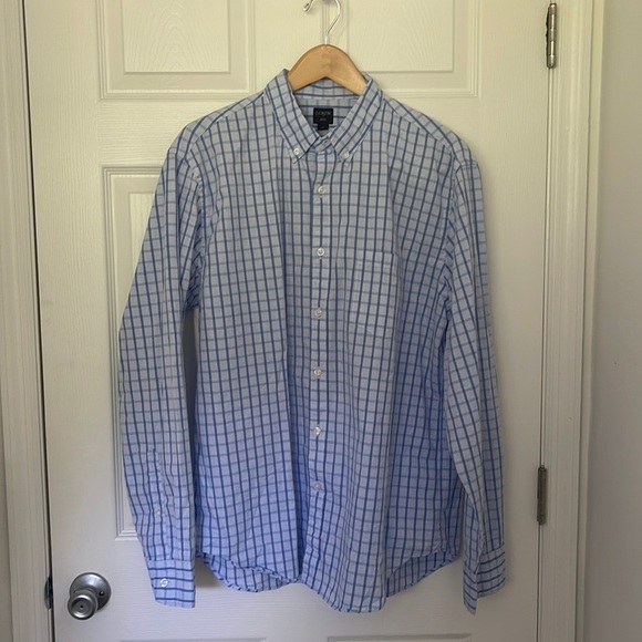 NWOT J. Crew Men's XL Blue Gingham Checkered Button Down Dress Shirt - Picture 1 of 2